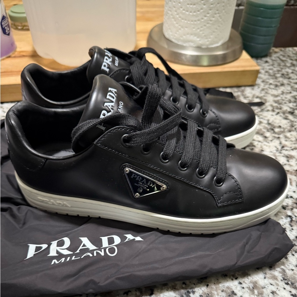 Prada downtown brushed leather sneakers